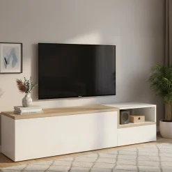Base TV bianco lucido e acero 160x40x46h cm 2 ante - Fluorite