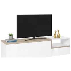 Base TV bianco lucido e acero 160x40x46h cm 2 ante - Fluorite