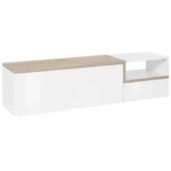 Base TV bianco lucido e acero 160x40x46h cm 2 ante - Fluorite