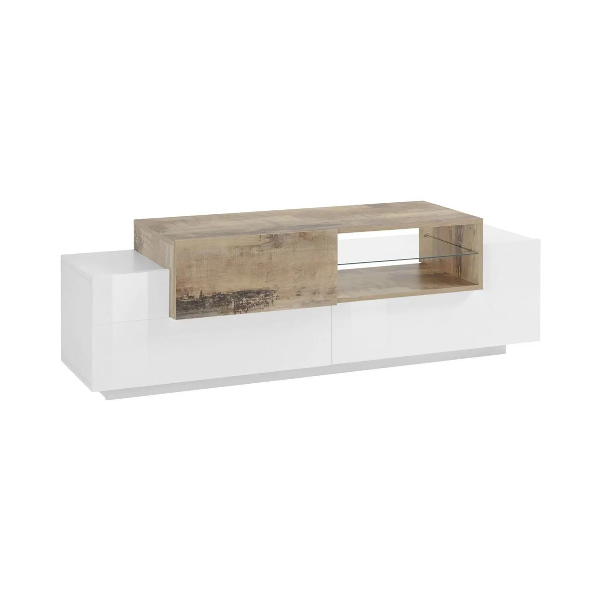 Mobili Porta Tv|Salotto > Dmora Base TV bianco lucido e acero 160x45x51h cm 3 ante - Andris Marrone Acero, Bianco Lucido