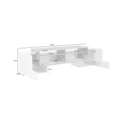 Base TV bianco lucido e acero 170x45x45h cm 3 ante - Abele