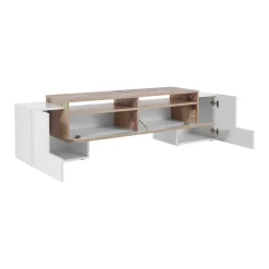 Base TV bianco lucido e acero 170x45x45h cm 3 ante - Abele