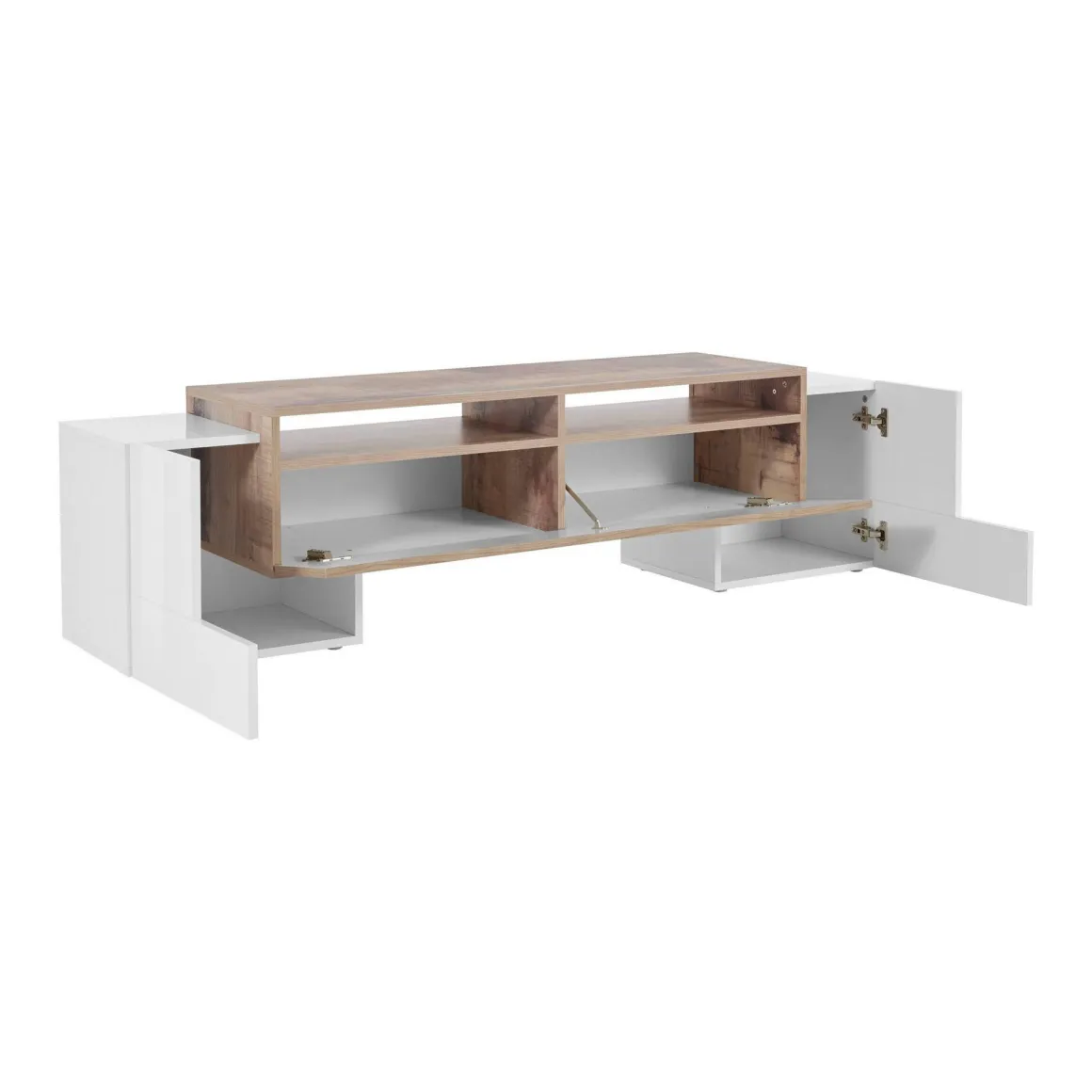 Base TV bianco lucido e acero 170x45x45h cm 3 ante - Abele