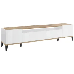 Base TV bianco lucido e acero 200x40x47h cm 2 ante e 2 cassetti - Abina