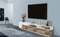 Base TV bianco lucido e acero 200x43x46h cm 2 ante e 2 cassetti - Arghi