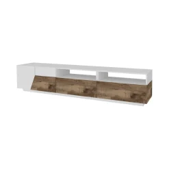 Base TV bianco lucido e acero 200x43x46h cm 2 ante e 2 cassetti - Arghi
