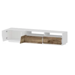 Base TV bianco lucido e acero 200x43x46h cm 2 ante e 2 cassetti - Arghi