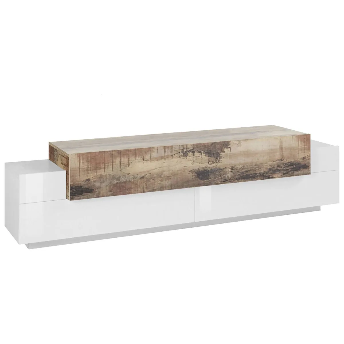 Mobili Porta Tv|Salotto > Dmora Base TV bianco lucido e acero 200x45x52h cm 3 ante - Arold Marrone Acero, Bianco Lucido
