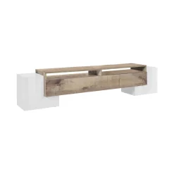 Base TV bianco lucido e acero 210x45x45h cm 3 ante - Amis