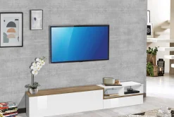 Base TV bianco lucido e acero 240x40x50h cm 2 ante - Fetta