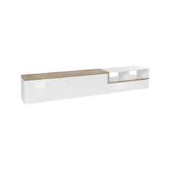 Base TV bianco lucido e acero 240x40x50h cm 2 ante - Fetta
