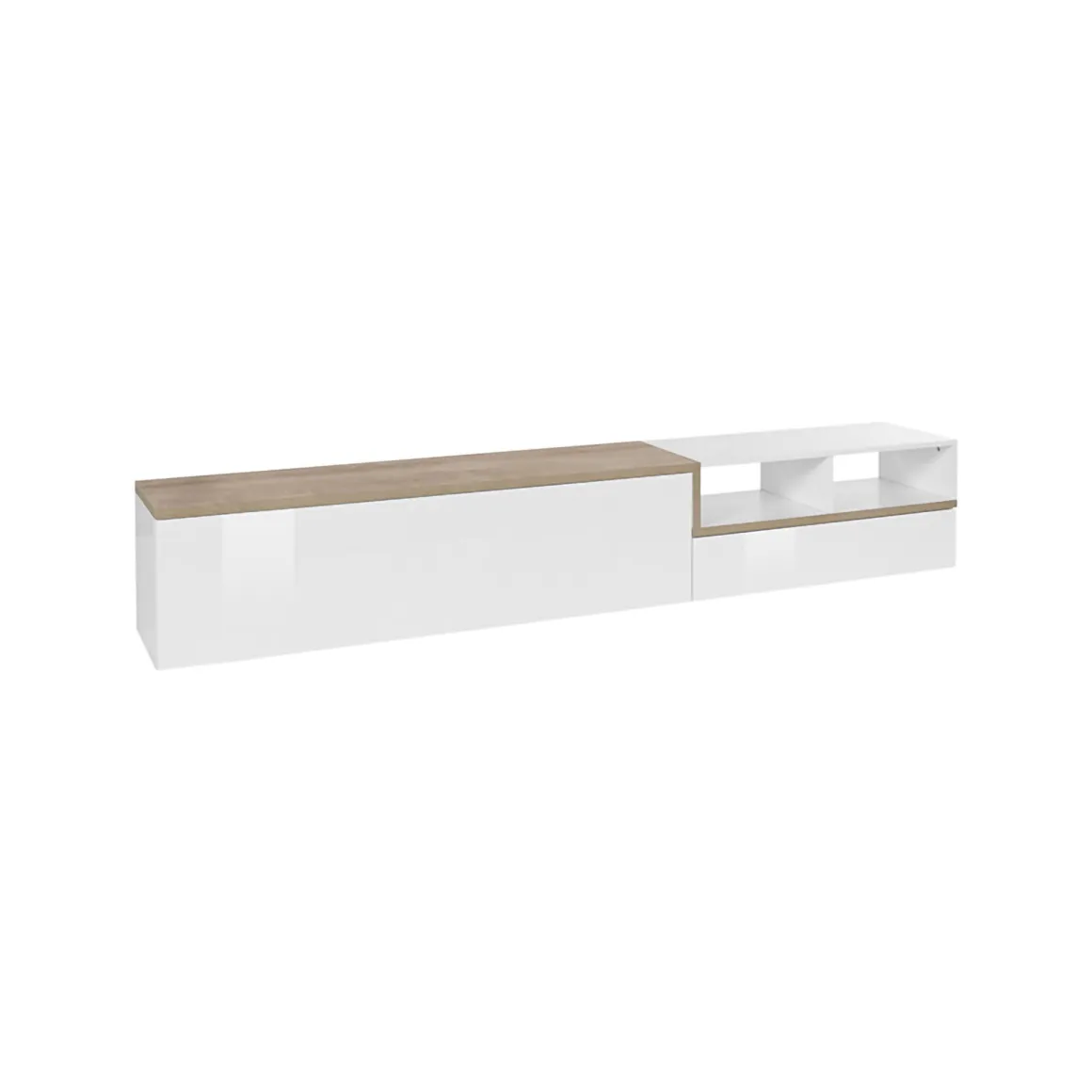 Mobili Porta Tv|Salotto > Dmora Base TV bianco lucido e acero 240x45x52h cm 3 ante - Tiche Marrone Acero, Bianco Lucido