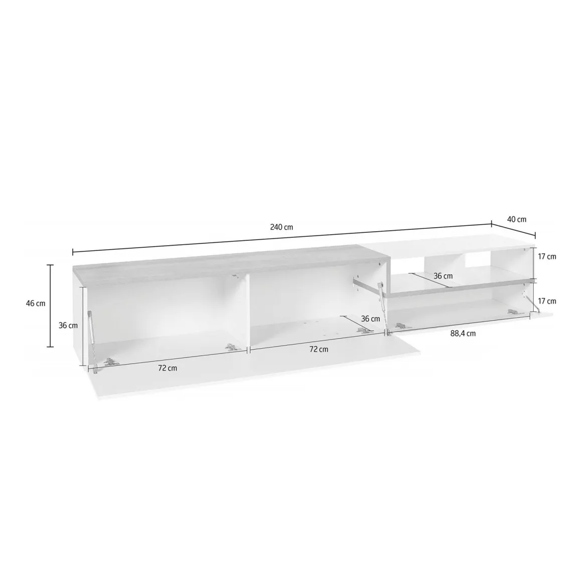 Mobili Porta Tv|Salotto > Dmora Base TV bianco lucido e acero 240x45x52h cm 3 ante - Tiche Marrone Acero, Bianco Lucido