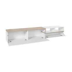 Mobili Porta Tv|Salotto > Dmora Base TV bianco lucido e acero 240x45x52h cm 3 ante - Tiche Marrone Acero, Bianco Lucido