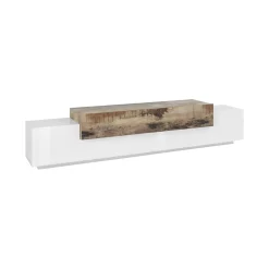 Mobili Porta Tv|Salotto > Dmora Base TV bianco lucido e acero 240x45x52h cm 3 ante - Tiche Marrone Acero, Bianco Lucido