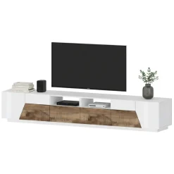 Base TV bianco lucido e acero 260x43x46h cm 4 ante e 2 cassetti - Asdrubale