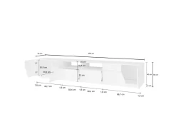 Base TV bianco lucido e acero 260x43x46h cm 4 ante e 2 cassetti - Asdrubale
