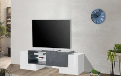 Salotto > Dmora Base TV bianco lucido e ardesia 100x45x45h cm 3 ante - Moldavite Grigio Ardesia, Bianco Lucido