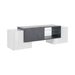 Salotto > Dmora Base TV bianco lucido e ardesia 100x45x45h cm 3 ante - Moldavite Grigio Ardesia, Bianco Lucido