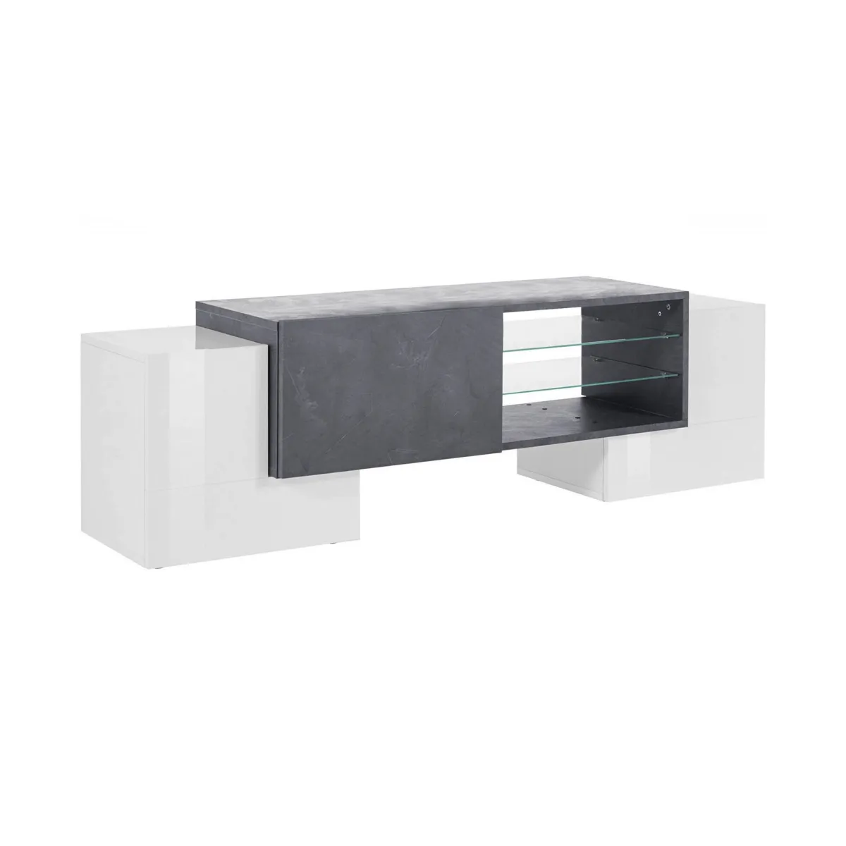 Salotto > Dmora Base TV bianco lucido e ardesia 100x45x45h cm 3 ante - Moldavite Grigio Ardesia, Bianco Lucido