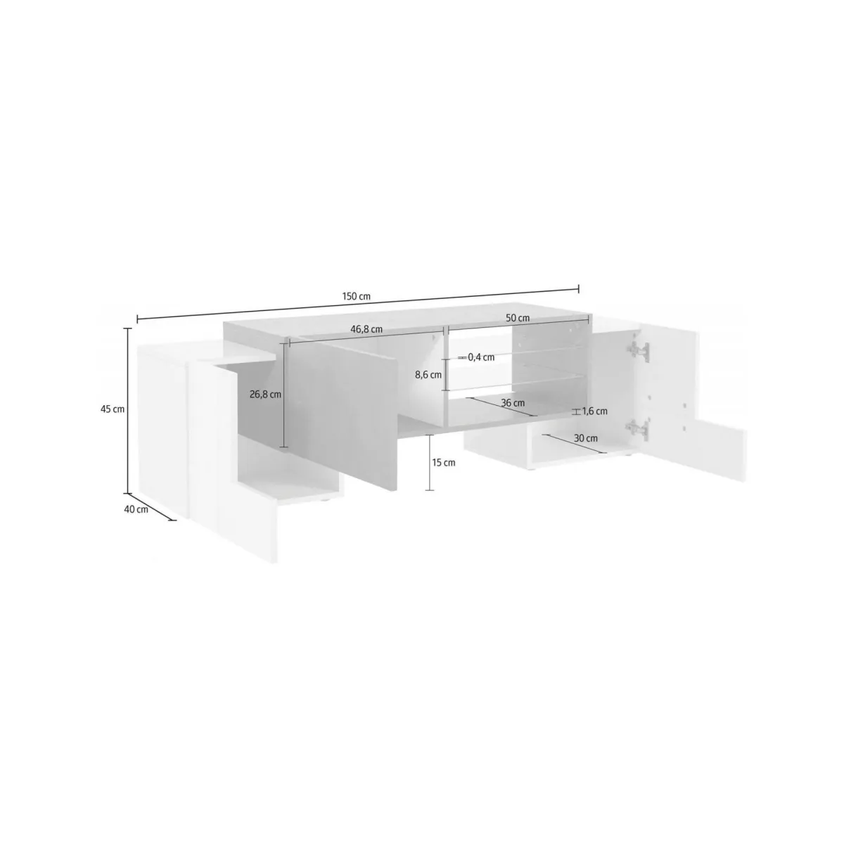 Salotto > Dmora Base TV bianco lucido e ardesia 100x45x45h cm 3 ante - Moldavite Grigio Ardesia, Bianco Lucido