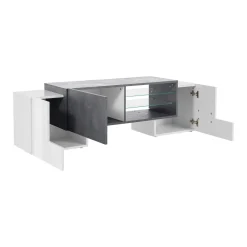 Salotto > Dmora Base TV bianco lucido e ardesia 100x45x45h cm 3 ante - Moldavite Grigio Ardesia, Bianco Lucido