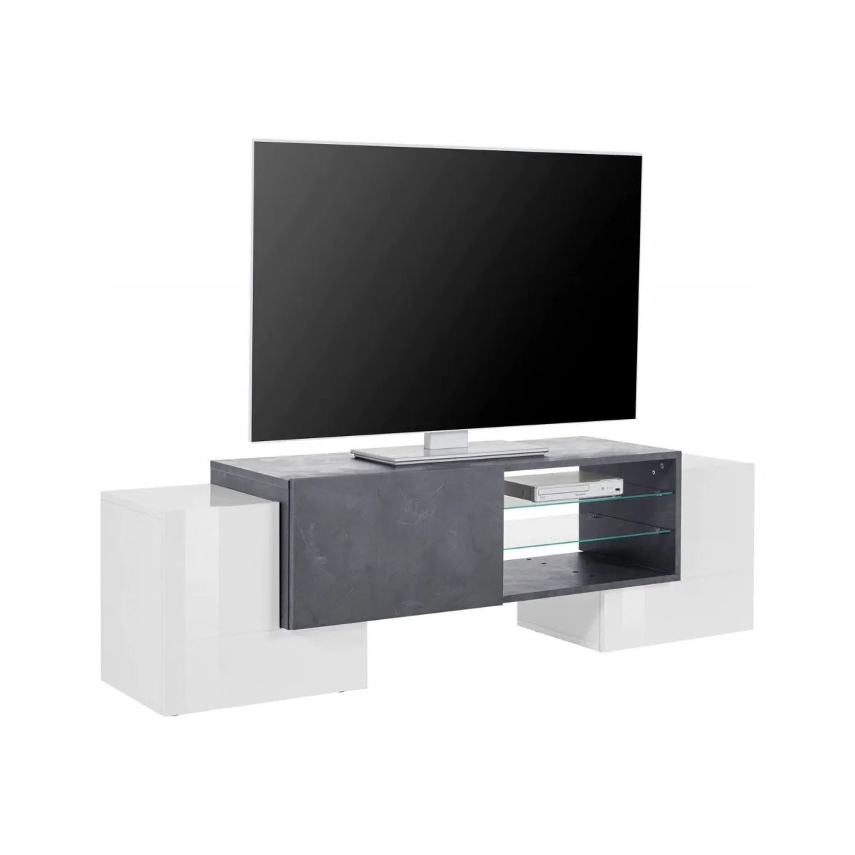 Salotto > Dmora Base TV bianco lucido e ardesia 100x45x45h cm 3 ante - Moldavite Grigio Ardesia, Bianco Lucido