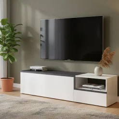 Base TV bianco lucido e ardesia 160x40x46h cm 2 ante - Fluorite