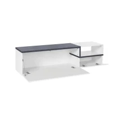 Mobili Porta Tv|Salotto > Dmora Base TV bianco lucido e ardesia 160x40x47h cm 2 ante e 1 cassetto - Argentoro Grigio Ardesia, Bianco Lucido