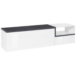 Mobili Porta Tv|Salotto > Dmora Base TV bianco lucido e ardesia 160x40x47h cm 2 ante e 1 cassetto - Argentoro Grigio Ardesia, Bianco Lucido