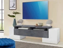 Base TV bianco lucido e ardesia 170x45x45h cm 3 ante - Abele