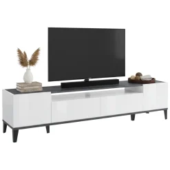 Base TV bianco lucido e ardesia 200x40x47h cm 2 ante e 2 cassetti - Abina