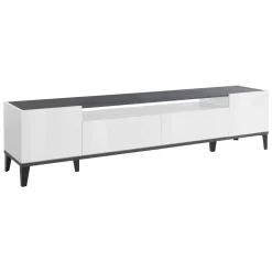 Base TV bianco lucido e ardesia 200x40x47h cm 2 ante e 2 cassetti - Abina