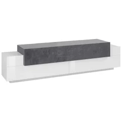 Mobili Porta Tv|Salotto > Dmora Base TV bianco lucido e ardesia 200x45x52h cm 3 ante - Arold Grigio Ardesia, Bianco Lucido