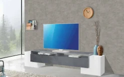Base TV bianco lucido e ardesia 210x45x45h cm 3 ante - Amis