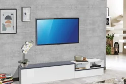 Base TV bianco lucido e ardesia 240x40x50h cm 2 ante - Fetta