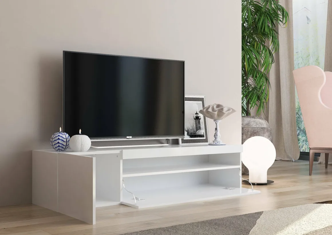 Base TV bianco lucido 150x40x37h cm 2 ante - Ardy