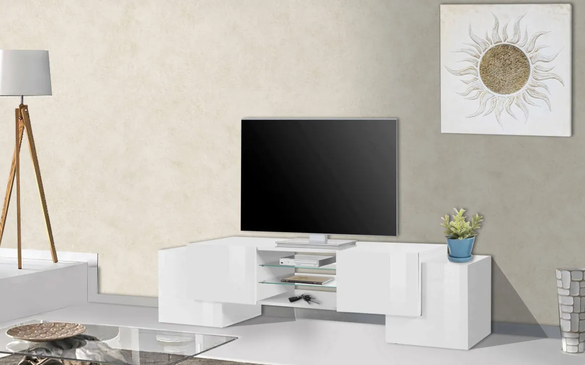 Mobili Porta Tv|Salotto > Dmora Base TV 200x40x37h cm 3 ante - Amore Bianco Lucido