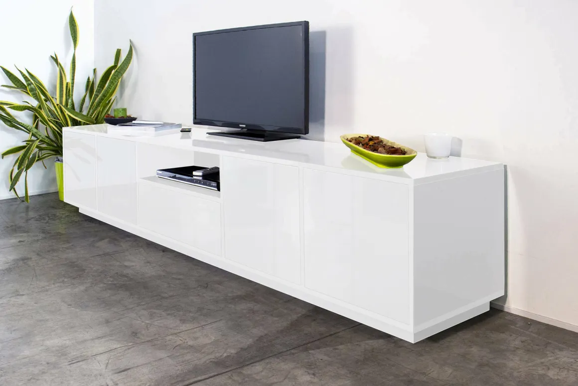 Base TV bianco lucido 220x41x46h cm 4 ante e 1 cassetto - Ajuly