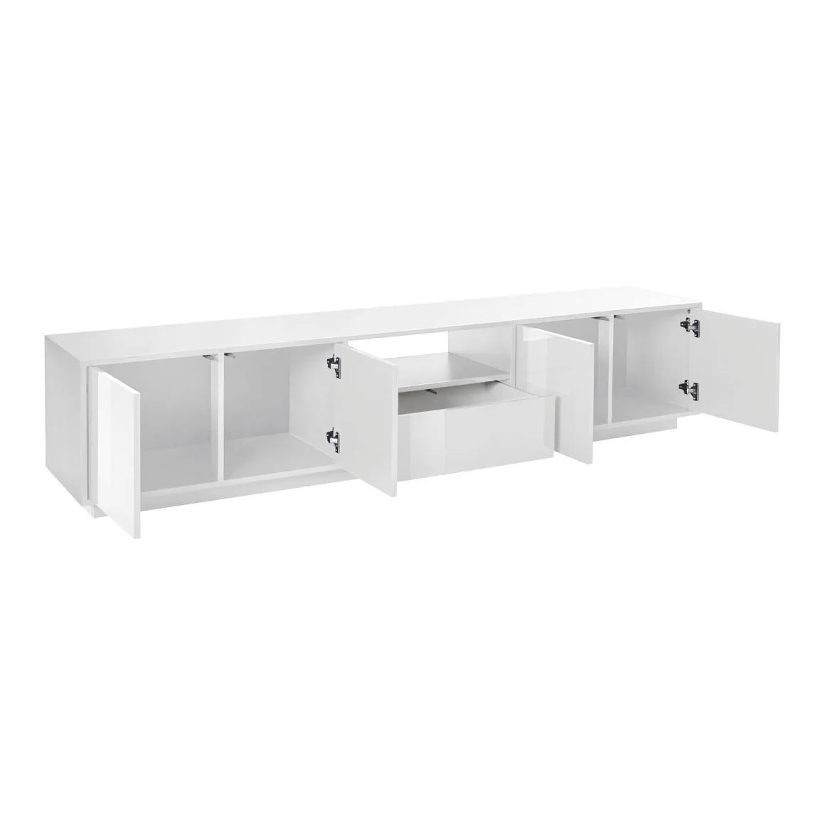 Base TV bianco lucido 220x41x46h cm 4 ante e 1 cassetto - Ajuly