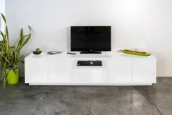 Base TV bianco lucido 220x41x46h cm 4 ante e 1 cassetto - Ajuly