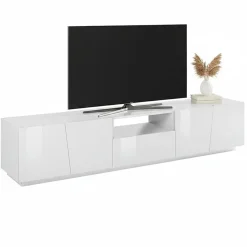 Base TV bianco lucido 220x43x46h cm 4 ante e 1 cassetto - Azzurras