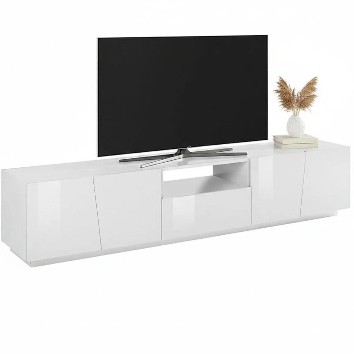 Base TV bianco lucido 220x43x46h cm 4 ante e 1 cassetto - Azzurras