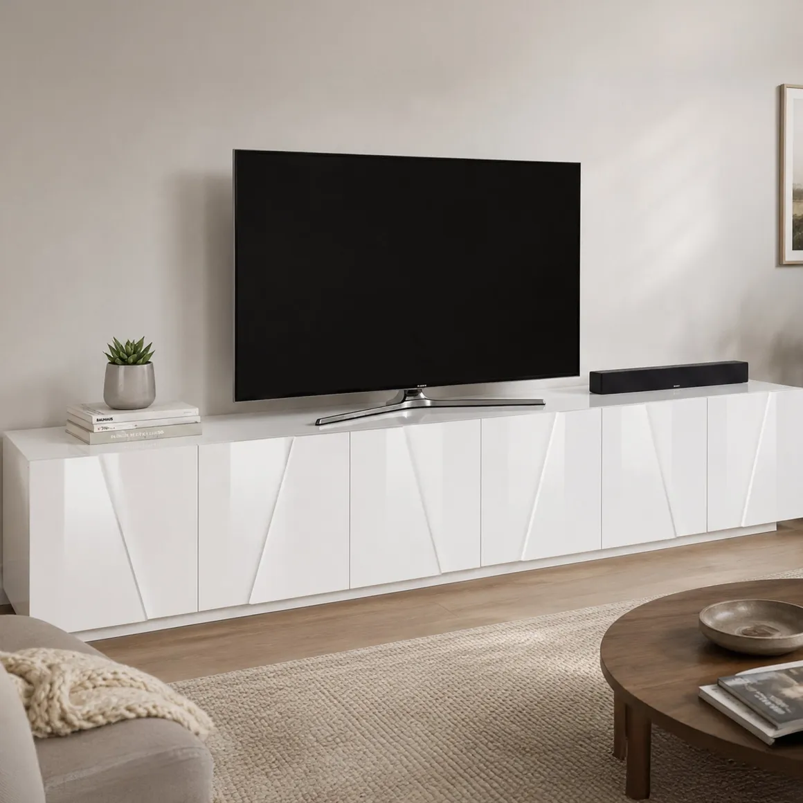 Mobili Porta Tv|Salotto > Dmora Base TV 260x41x46h cm 4 ante e 2 cassetti - Albak Bianco Lucido