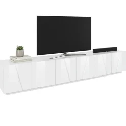 Base TV bianco lucido 244x44x46h cm 6 ante e 1 cassetto - Aemilor