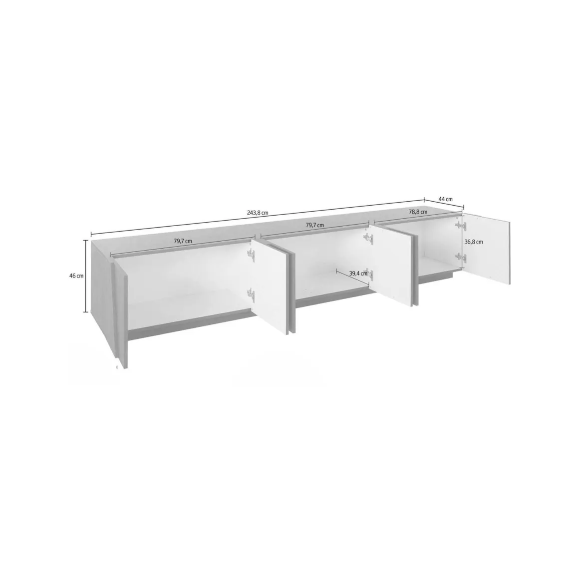 Mobili Porta Tv|Salotto > Dmora Base TV 260x41x46h cm 4 ante e 2 cassetti - Albak Bianco Lucido