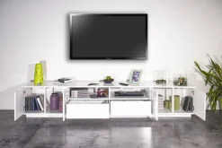 Mobili Porta Tv|Salotto > Dmora Base TV 260x41x46h cm 4 ante e 2 cassetti - Albak Bianco Lucido
