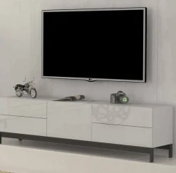 Salotto > Dmora Base TV 170x40x35h cm 4 cassetti - Ardesia Bianco Lucido