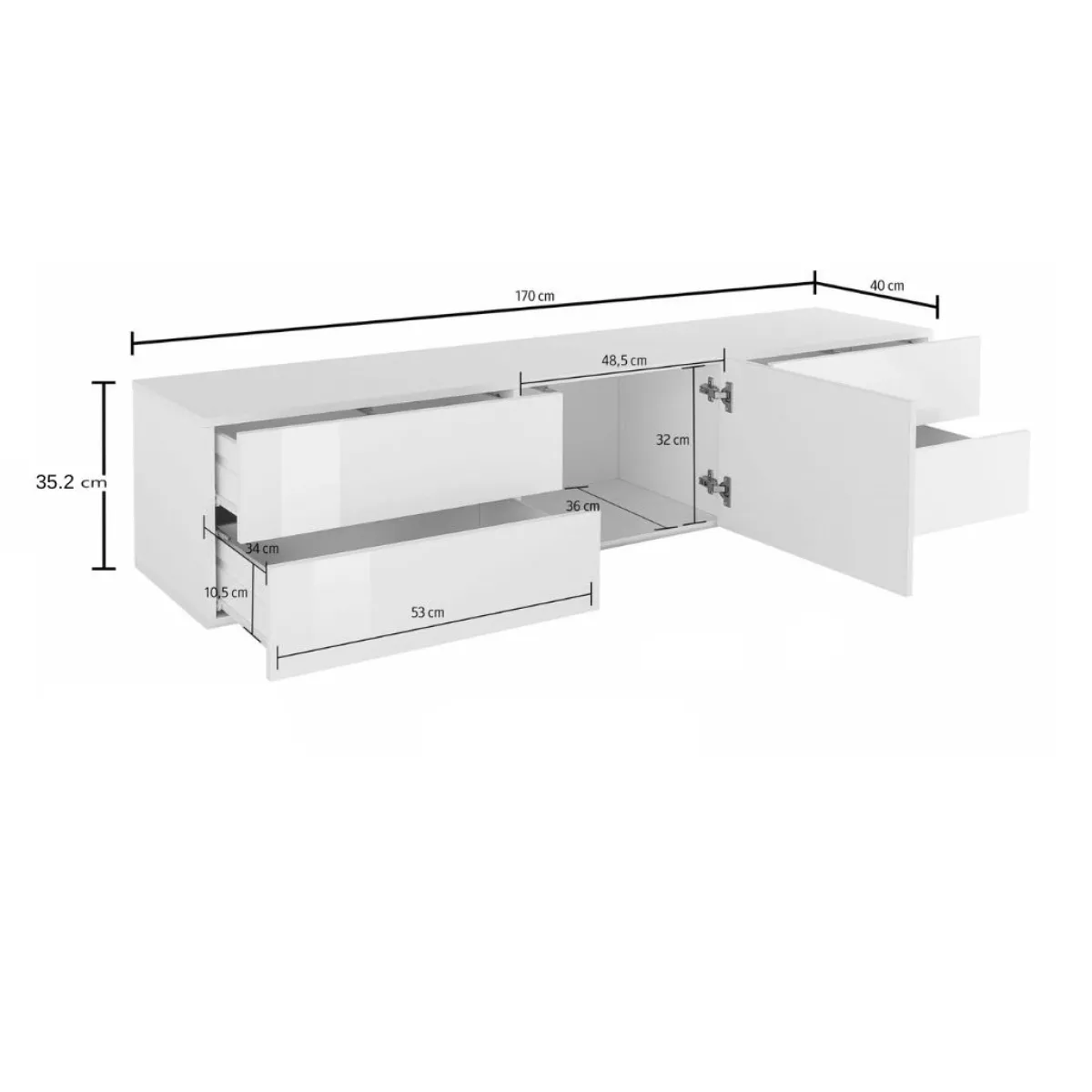 Salotto > Dmora Base TV 170x40x35h cm 4 cassetti - Ardesia Bianco Lucido