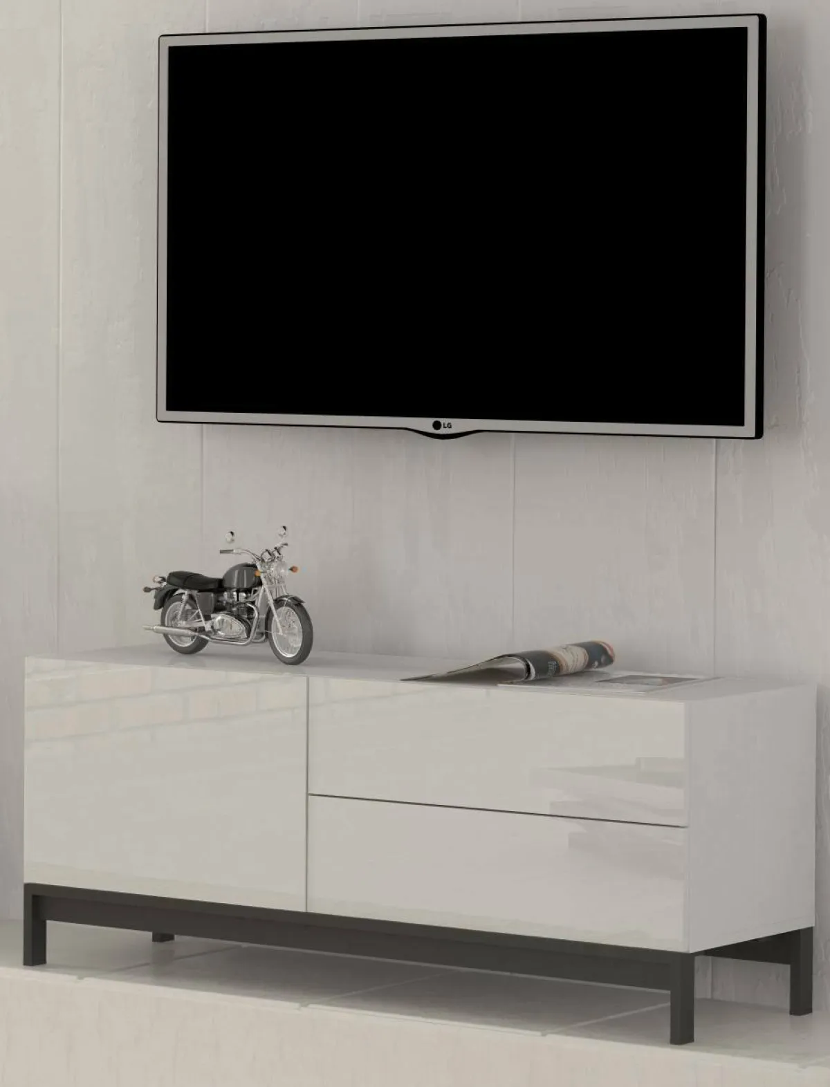 Salotto > Dmora Base TV 110x40x47h cm in legno - Azad Bianco Lucido